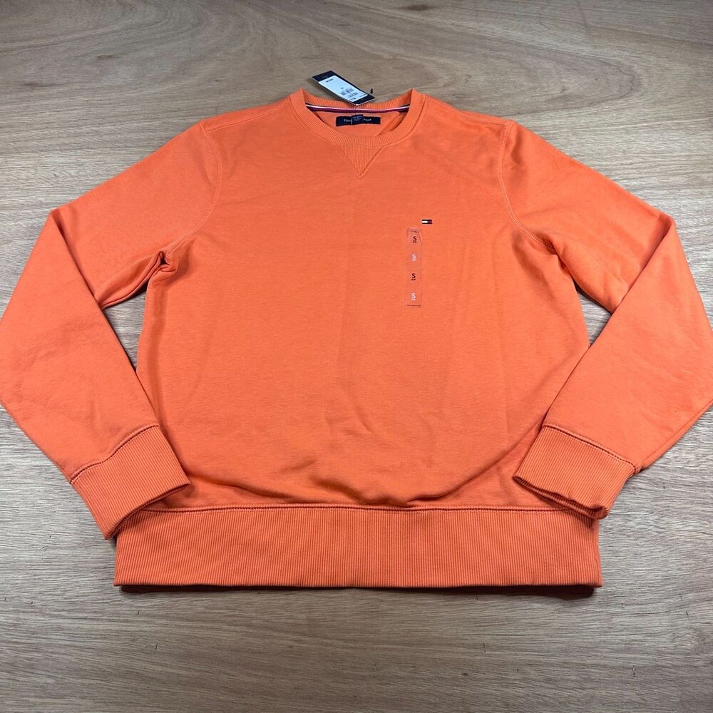 Tommy Hilfiger Sweatshirt Mens Small Orange Crewneck Logo NWT